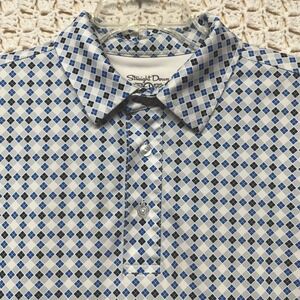 Straight Down Geometric Polo Shirt Men's Sz M Blue Gray Golf Performance Stretch